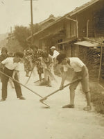 Japanese Showa Town Street Cleaning Photograph Vtg Road Daily Life Sepia PH195
