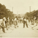 Japanese Showa Town Street Cleaning Photograph Vtg Road Daily Life Sepia PH195