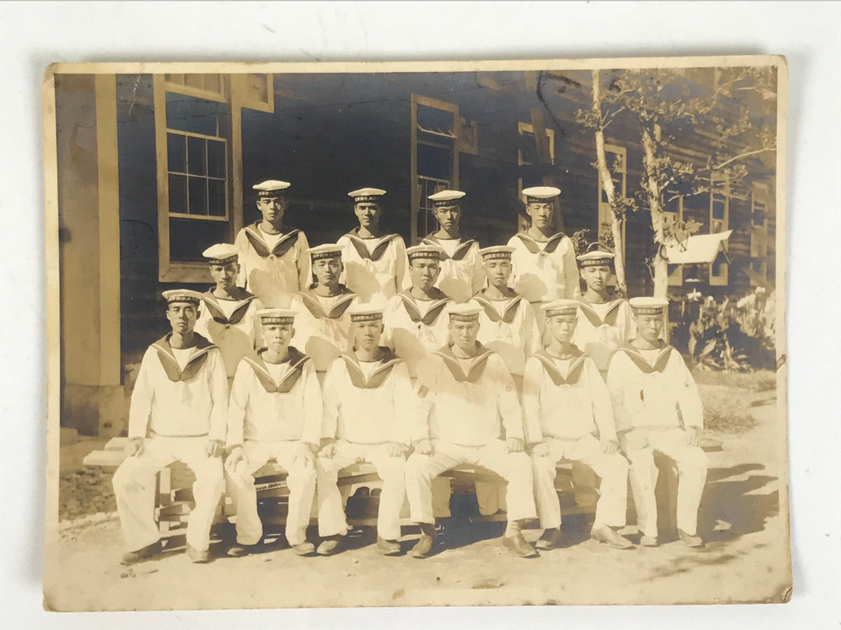 Japanese Showa WWII Military Navy Sailor Group Photograph Uniforms Sepia PH116