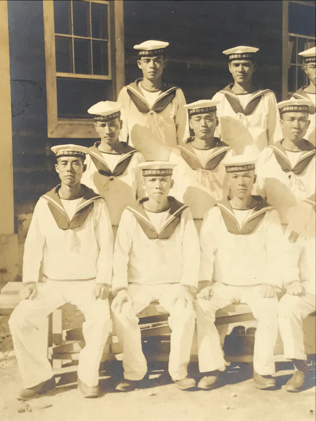 Japanese Showa WWII Military Navy Sailor Group Photograph Uniforms Sepia PH116