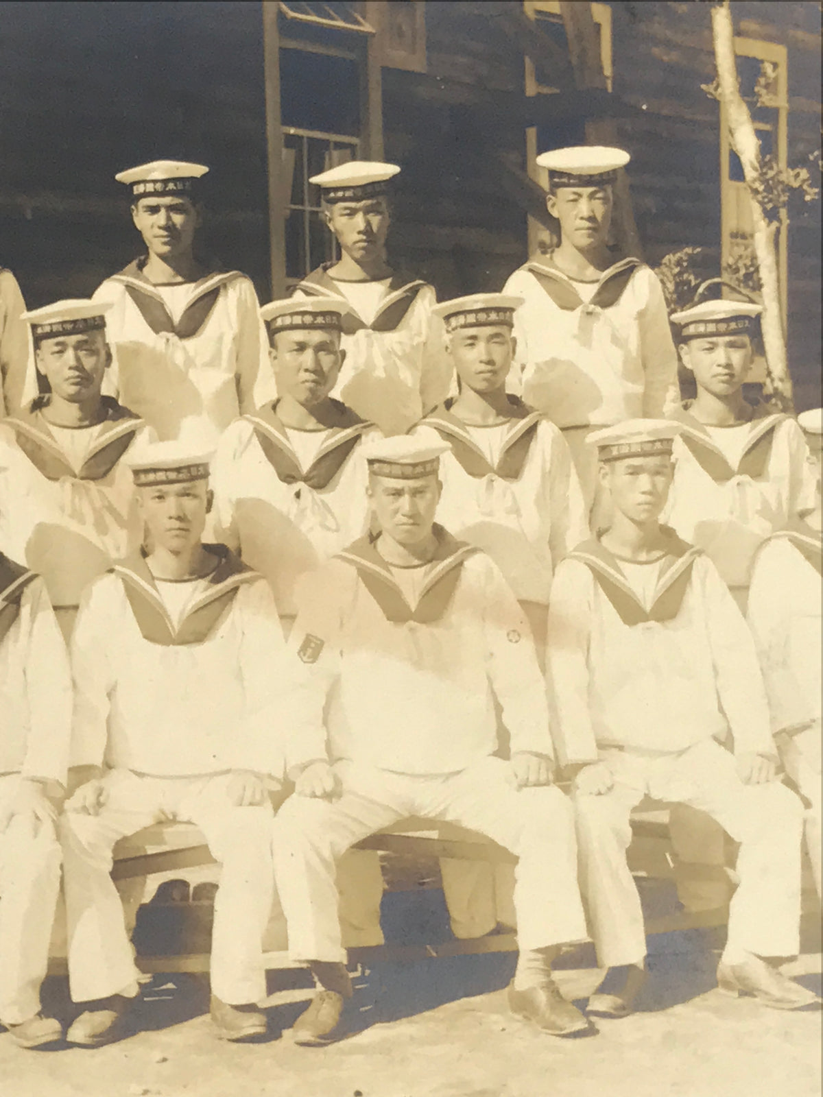 Japanese Showa WWII Military Navy Sailor Group Photograph Uniforms Sepia PH116