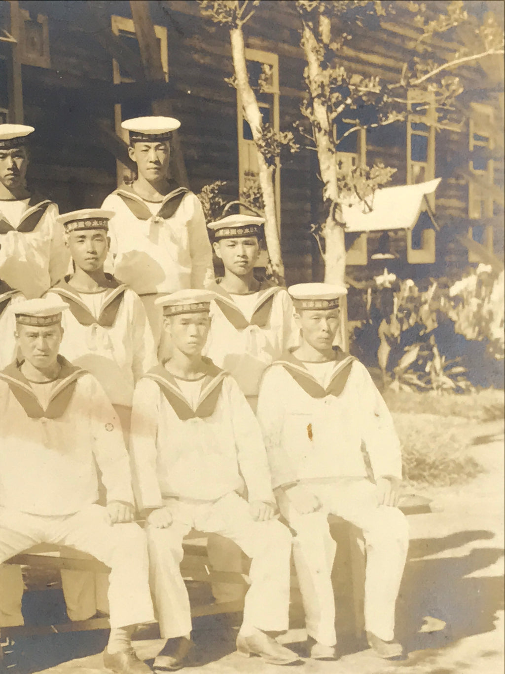 Japanese Showa WWII Military Navy Sailor Group Photograph Uniforms Sepia PH116