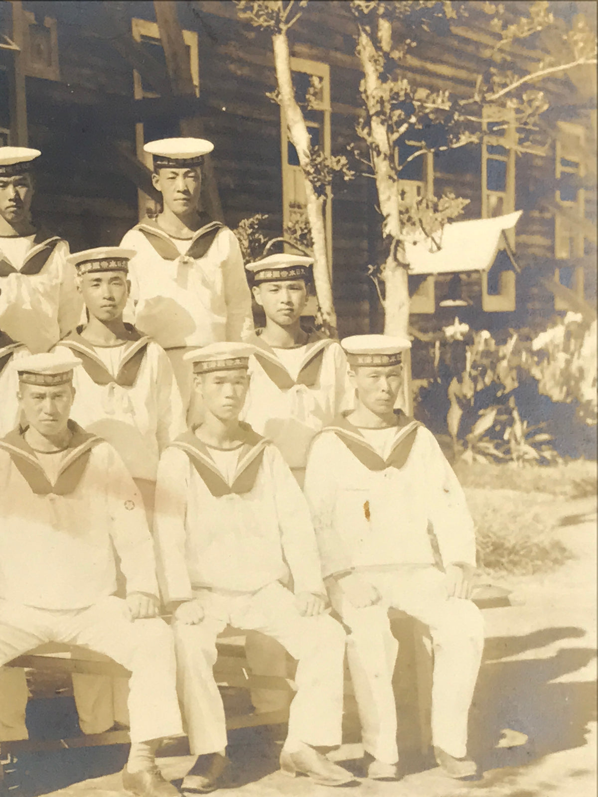 Japanese Showa WWII Military Navy Sailor Group Photograph Uniforms Sepia PH116
