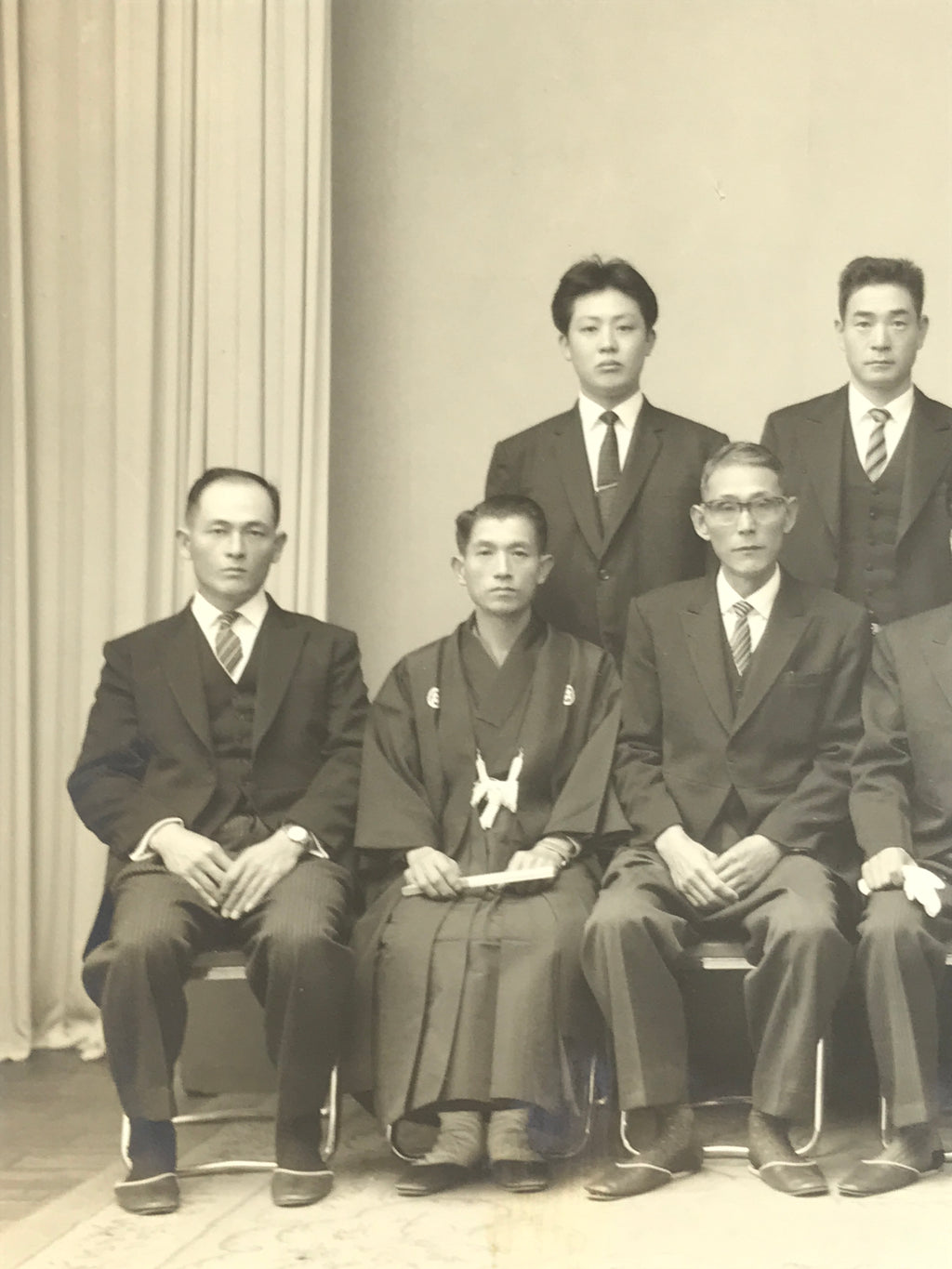 Japanese Showa Wedding Photograph Vtg Kimono Bride Groom Family Black White PH60