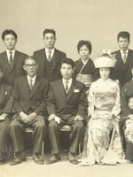 Japanese Showa Wedding Photograph Vtg Kimono Bride Groom Family Black White PH60