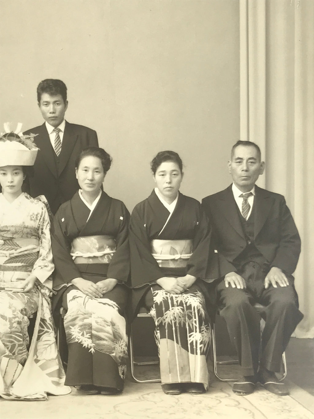 Japanese Showa Wedding Photograph Vtg Kimono Bride Groom Family Black White PH60