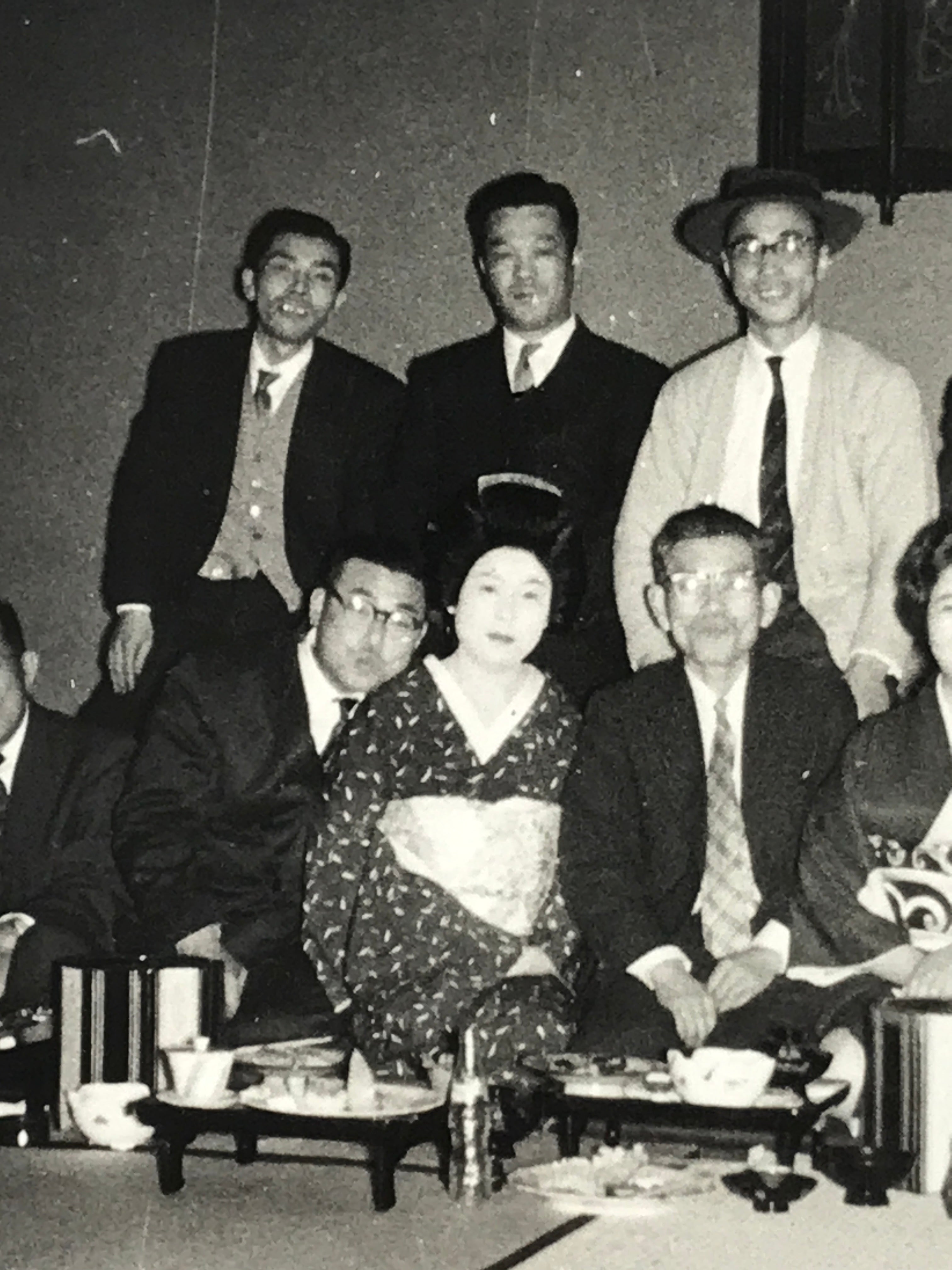 Japanese Showa Work Party Enkai Photograph Vtg Geisha Group Black White PH172