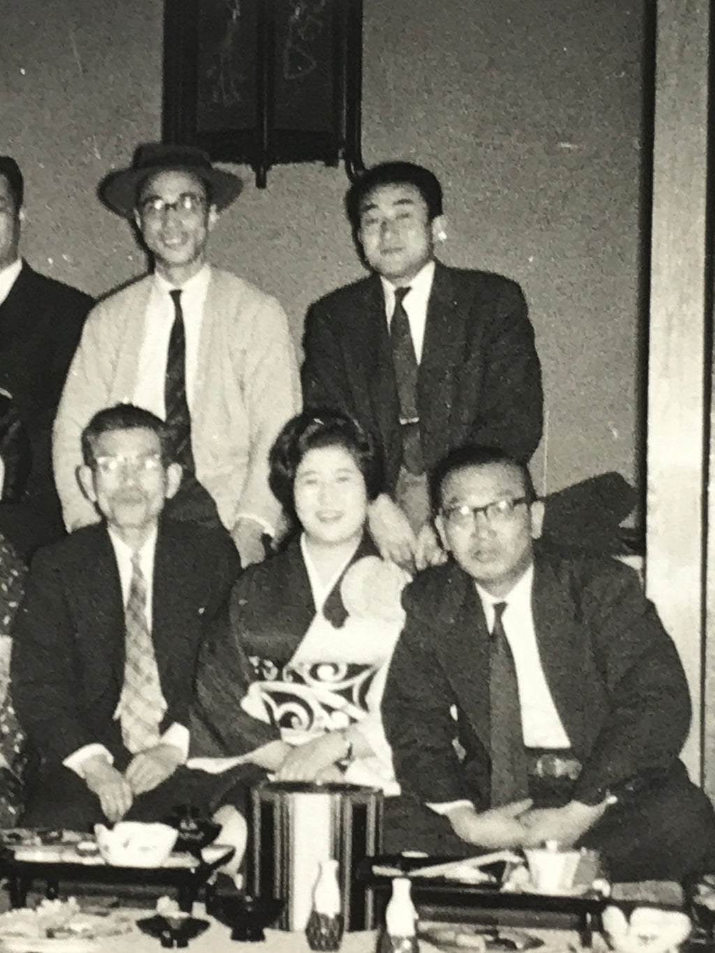Japanese Showa Work Party Enkai Photograph Vtg Geisha Group Black White PH172