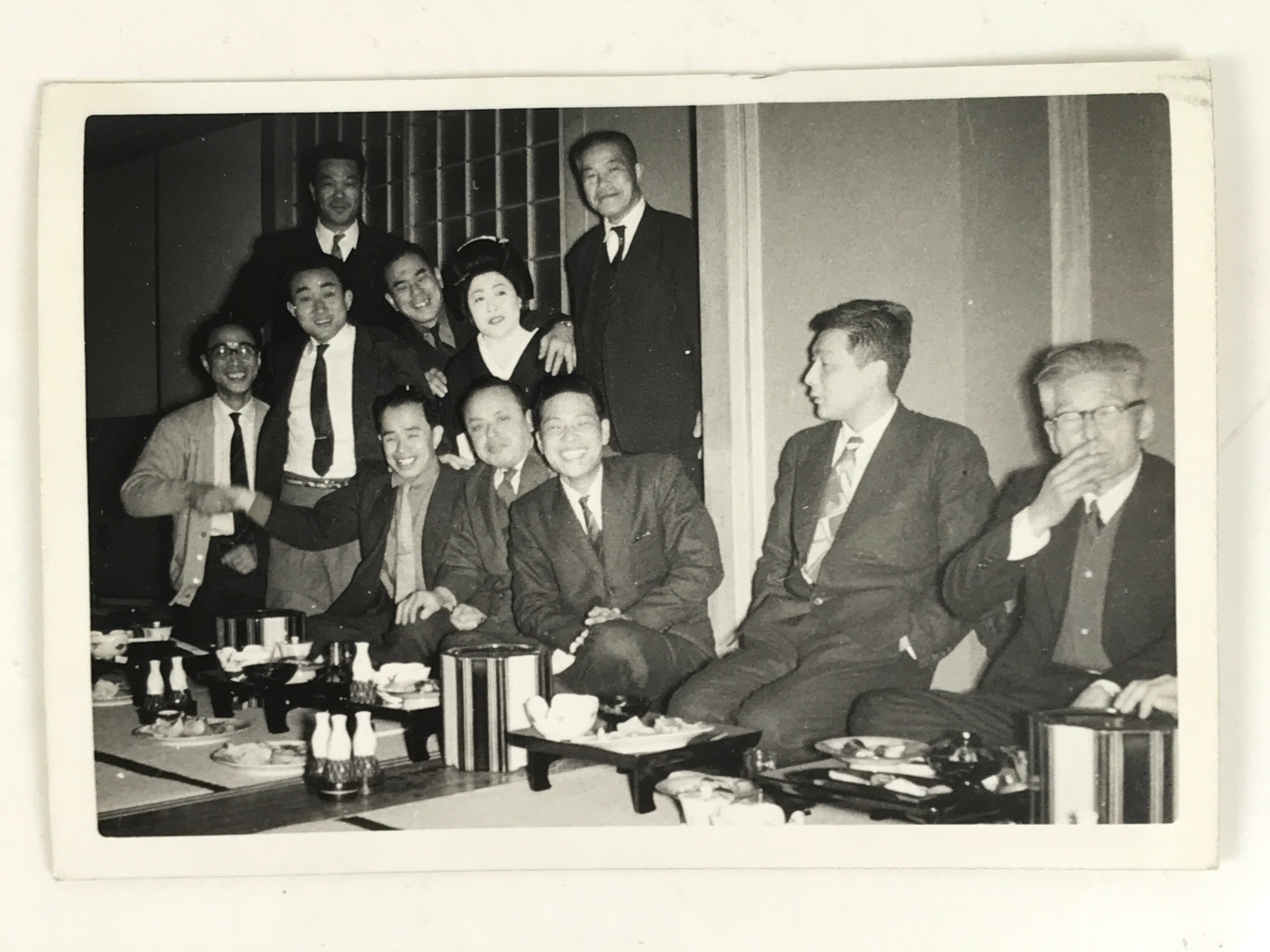 Japanese Showa Work Party Enkai Photograph Vtg Geisha Group Black White PH173
