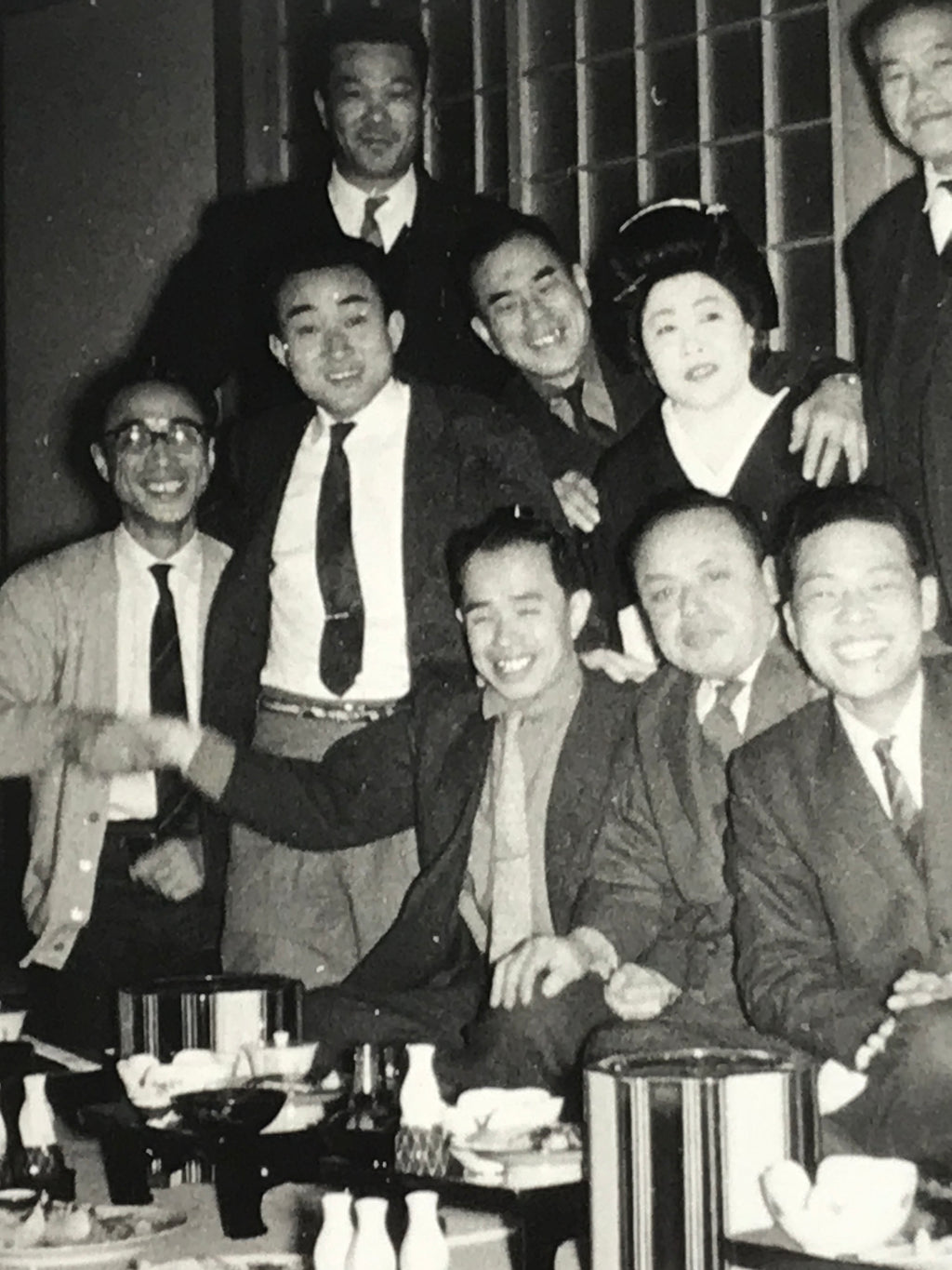 Japanese Showa Work Party Enkai Photograph Vtg Geisha Group Black White PH173