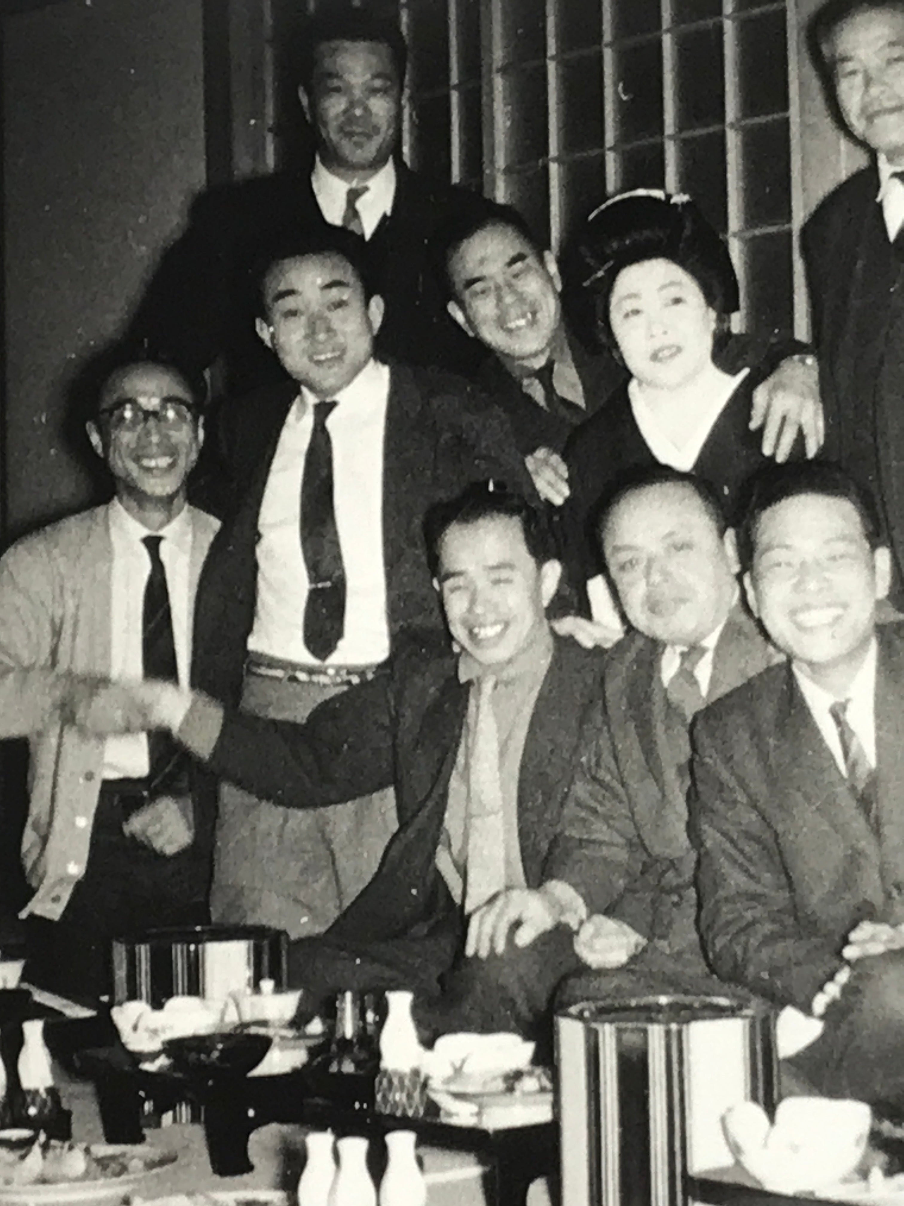 Japanese Showa Work Party Enkai Photograph Vtg Geisha Group Black White PH173