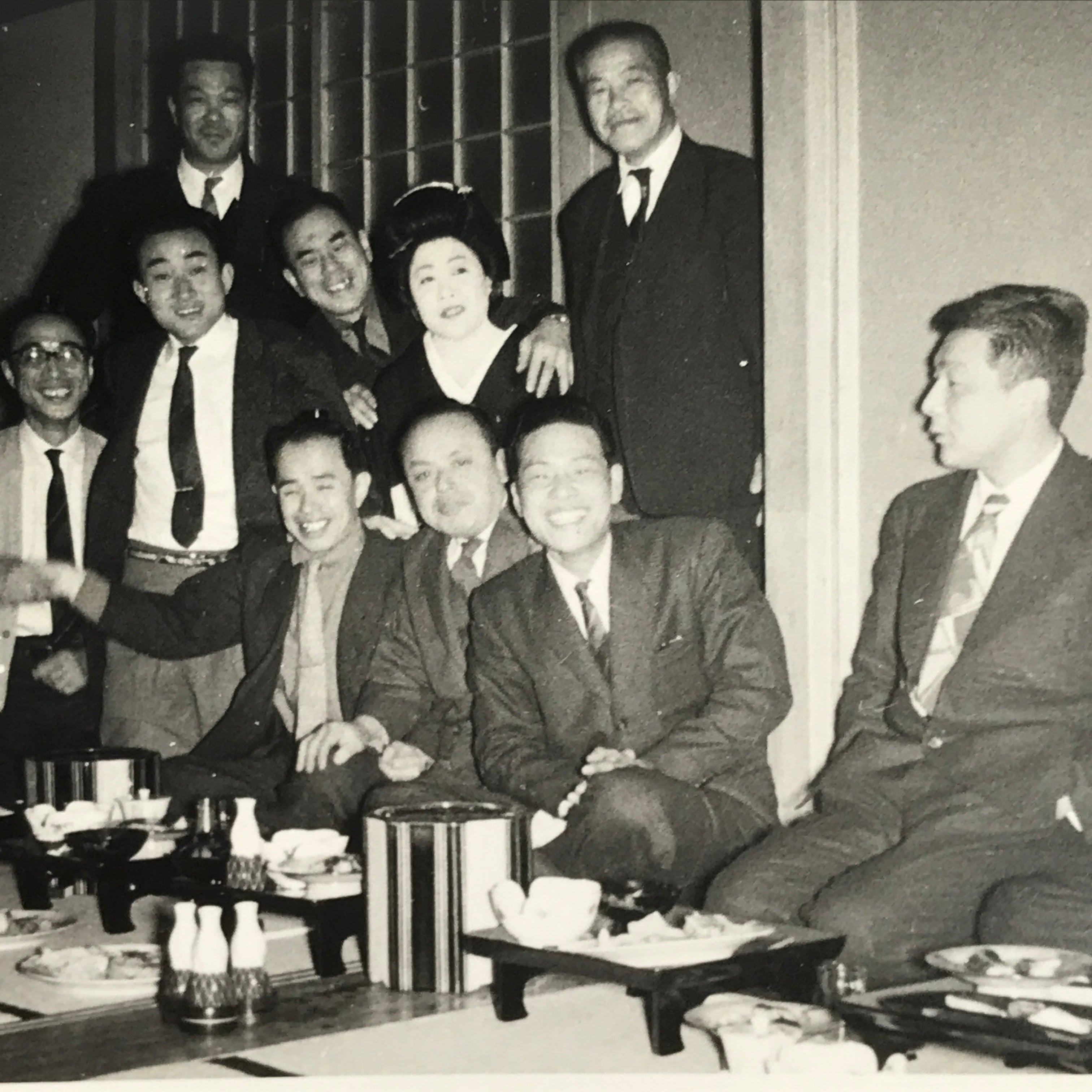 Japanese Showa Work Party Enkai Photograph Vtg Geisha Group Black White PH173
