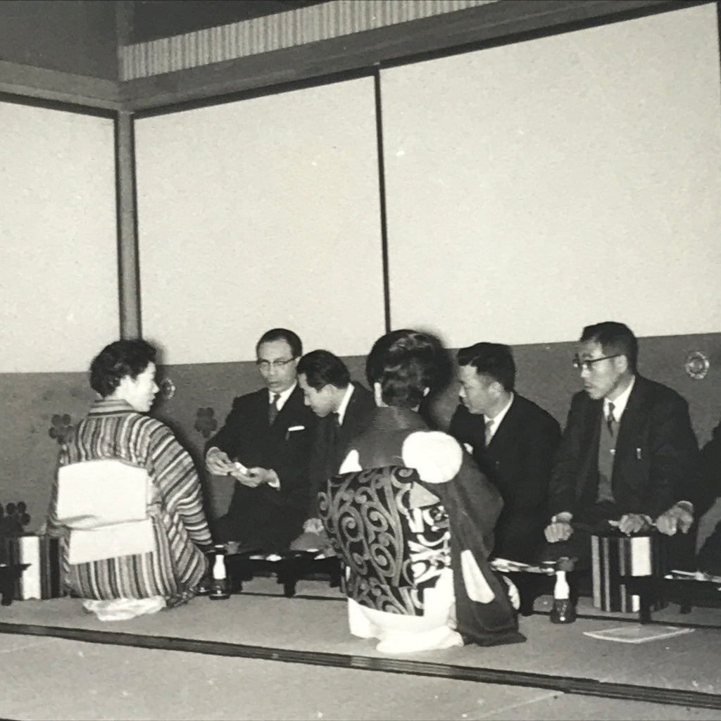 Japanese Showa Work Party Enkai Photograph Vtg Geisha Group Black White PH174