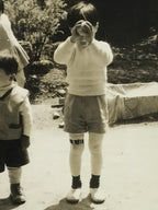 Japanese Showa Young Children Photograph Vtg Outdoors Playtime Black White PH203