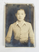Japanese Showa Young Man Portrait Photograph Vtg Simple Uniform Sepia Tone PH237