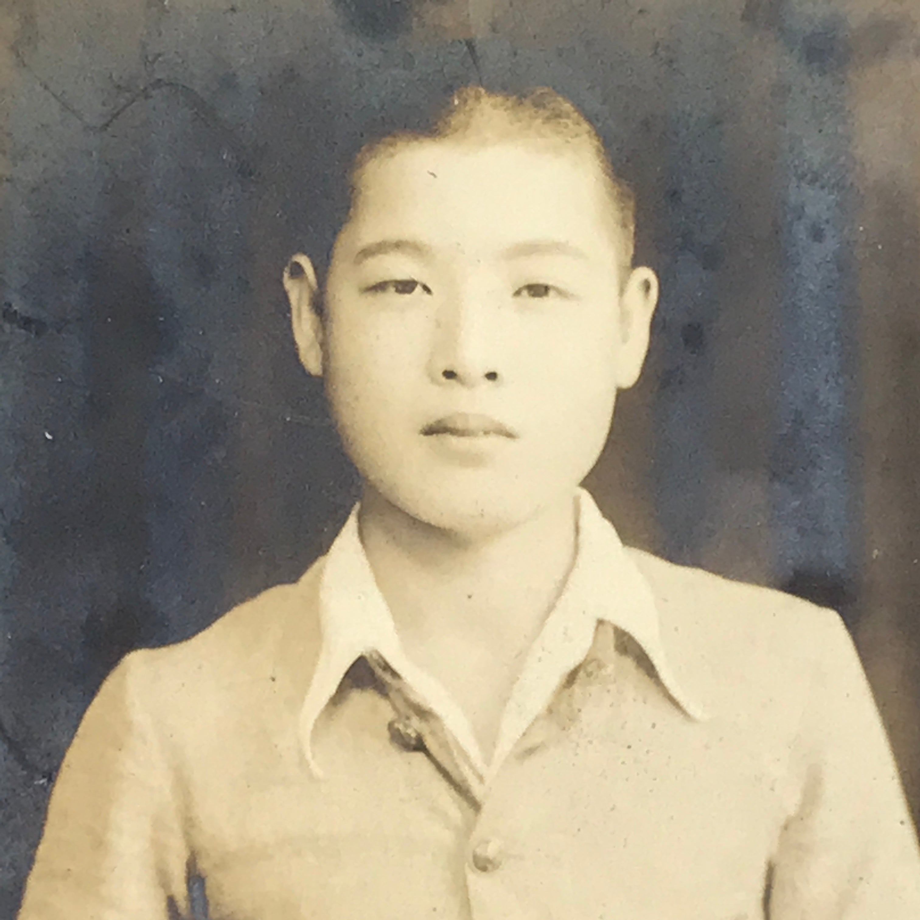 Japanese Showa Young Man Portrait Photograph Vtg Simple Uniform Sepia Tone PH237