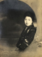 Japanese Showa Young Woman Posed Portrait Photograph Vtg Kimono Sepia Tone PH268