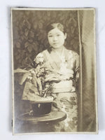 Japanese Showa Young Woman Posed Portrait Photograph Vtg Kimono Sepia Tone PH277