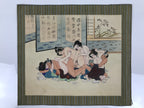Japanese Shunga Art Group Vtg Handpainted Silk Calligraphy Screen FL500