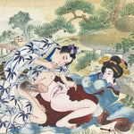 Japanese Shunga Art Vtg Handpainted Silk Garden Outside Summer FL506