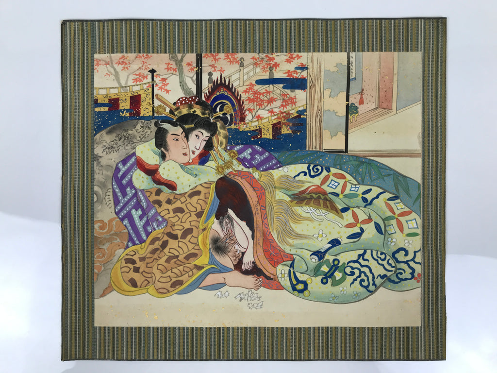 Japanese Shunga Art Vtg Handpainted Silk Kimono Fall Momiji Indoor FL503