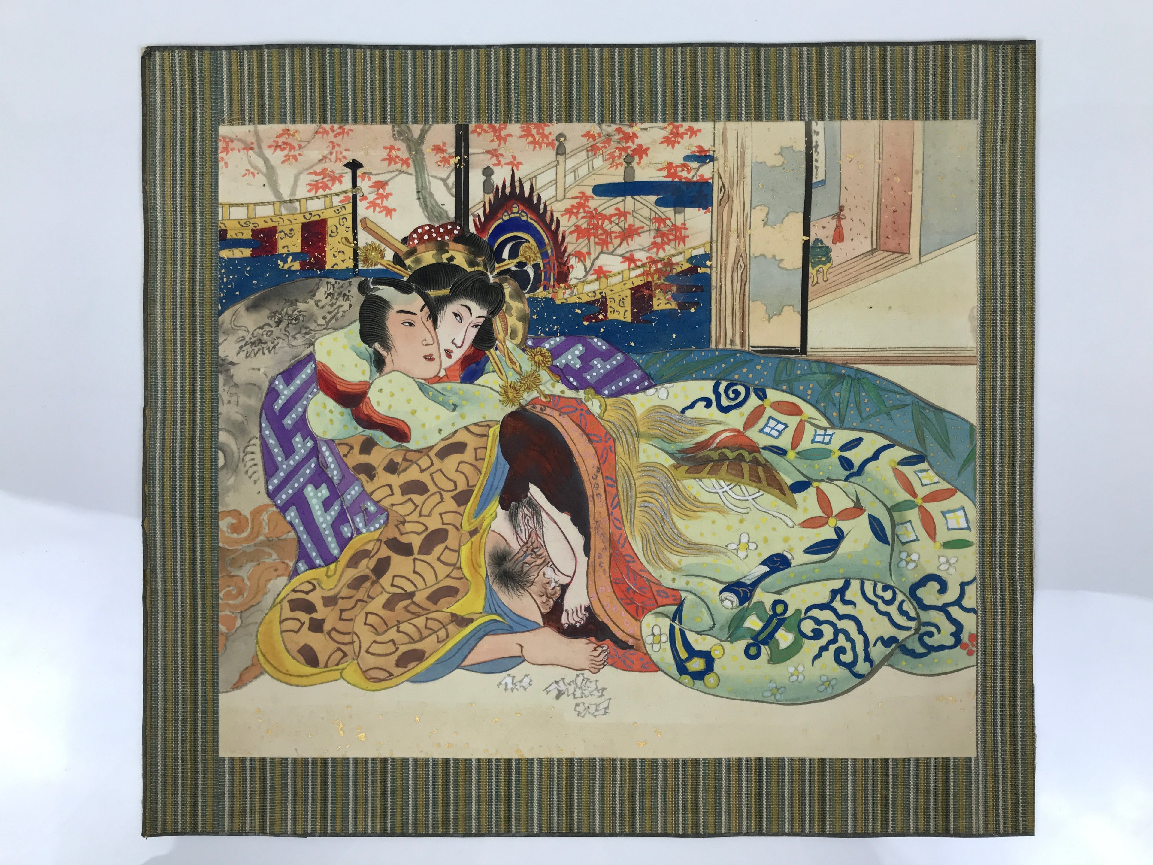 Japanese Shunga Art Vtg Handpainted Silk Kimono Fall Momiji Indoor FL503
