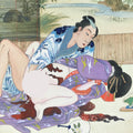Japanese Shunga Art Vtg Handpainted Silk Kimono Garden Summer FL507