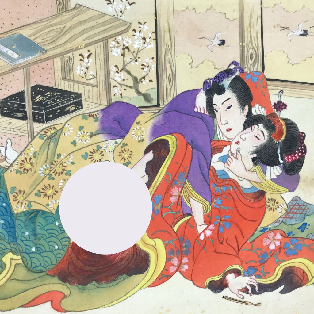 Beautiful Shunga Japanese Shunga Art Vtg Handpainted Silk Kimono Indoor Cranes FL510 ...