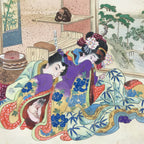 Japanese Shunga Art Vtg Handpainted Silk Kimono Indoor Garden View FL511