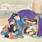 Japanese Shunga Art Vtg Handpainted Silk Kimono River Boat Winter FL501