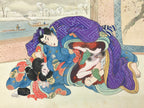 Japanese Shunga Art Vtg Handpainted Silk Kimono River Boat Winter FL501
