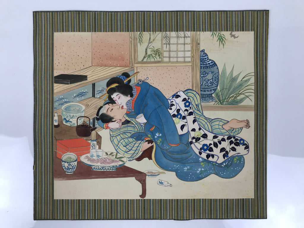 Japanese Shunga Art Vtg Handpainted Silk Kimono Sashimi Jubako FL505