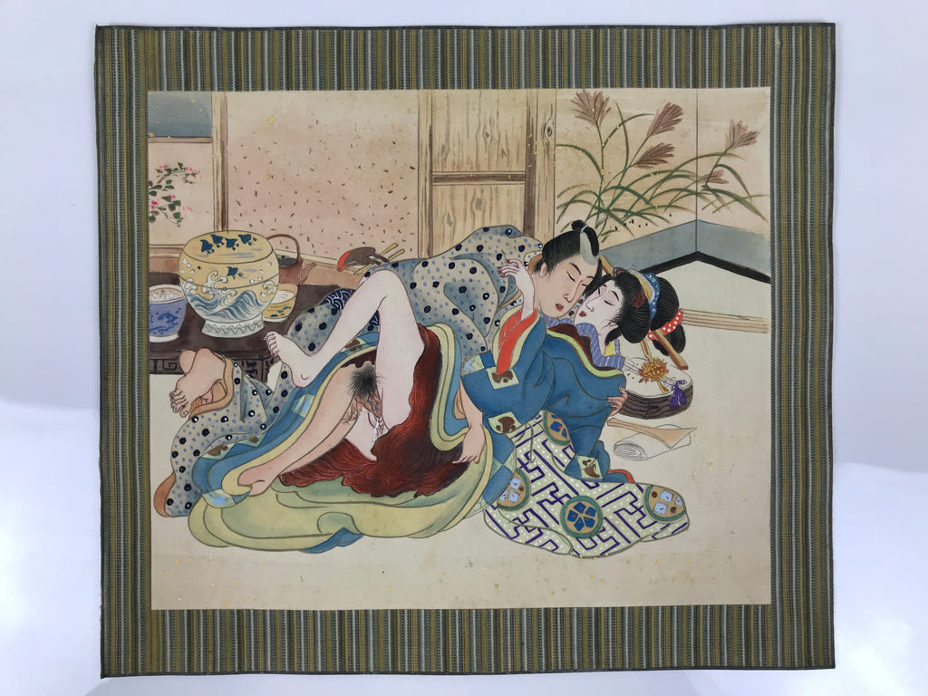 Japanese Shunga Art Vtg Handpainted Silk Kimono Tea Ceremony FL504