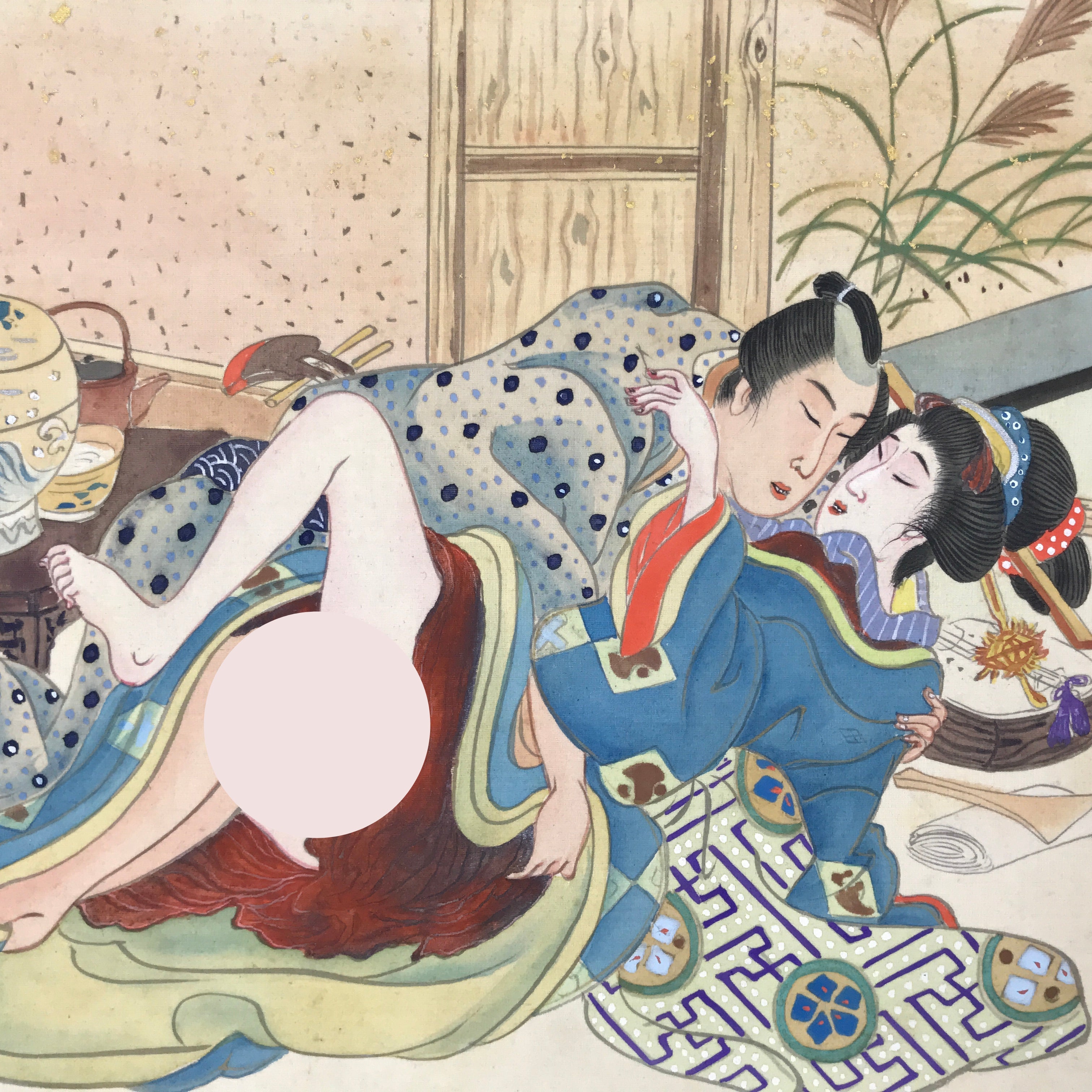 Japanese Shunga Art Vtg Handpainted Silk Kimono Tea Ceremony FL504
