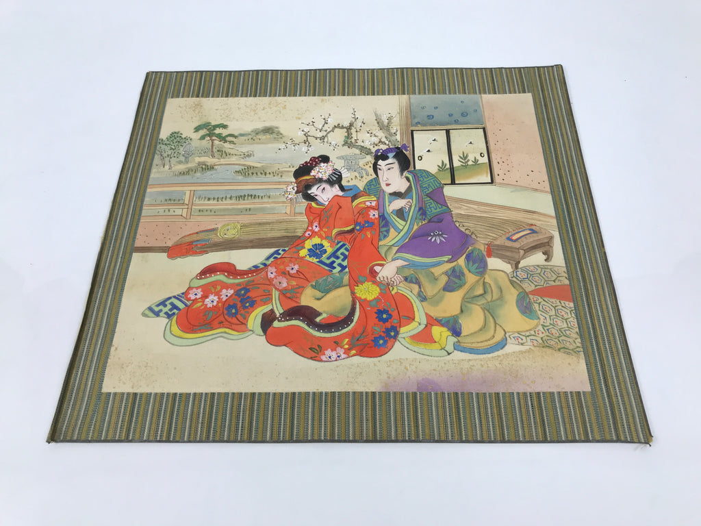 Japanese Shunga Art Vtg Handpainted Silk Koto String Instrument FL499