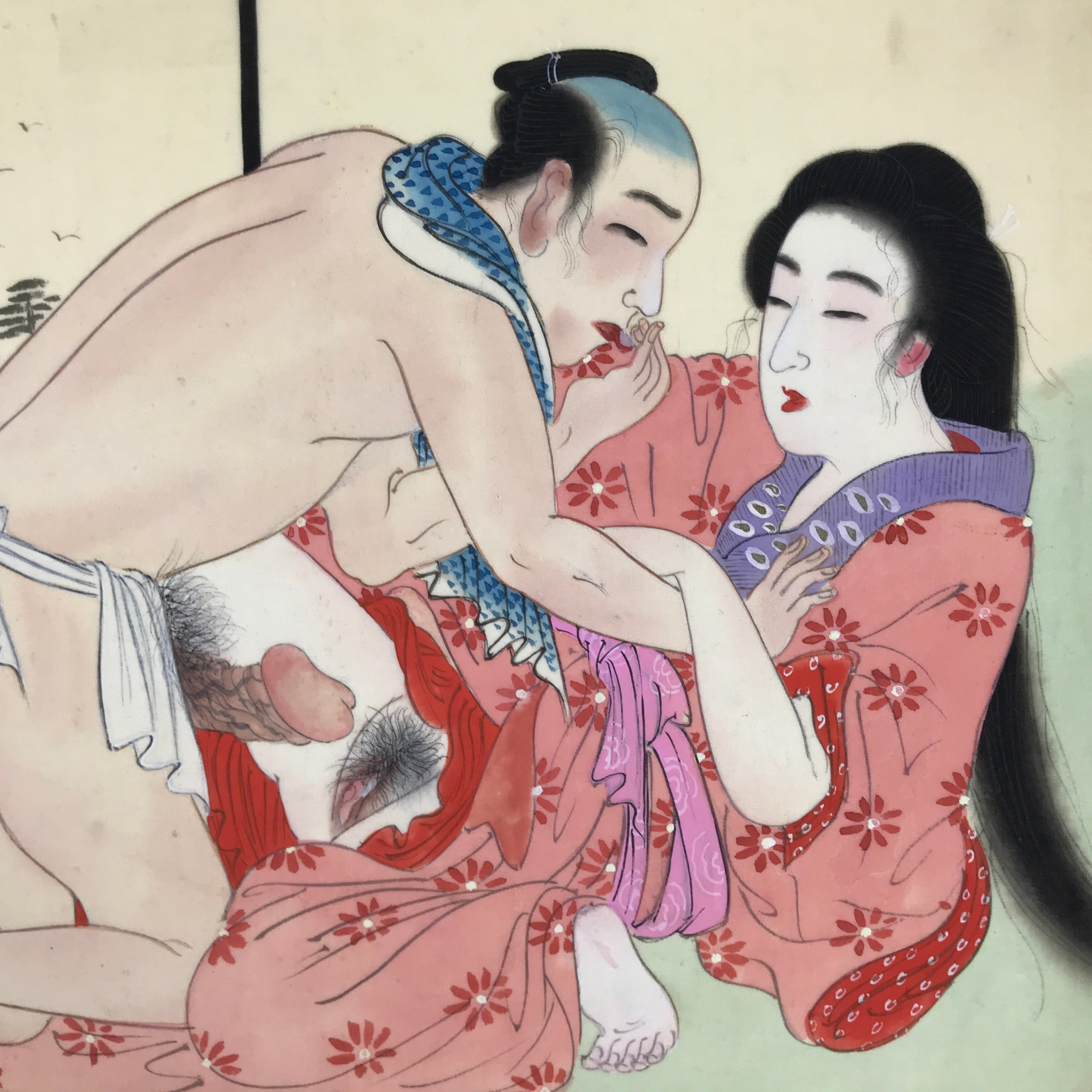 Japanese Shunga Art Vtg Handpainted Toyokuni III Hiroshige Utagawa FL498
