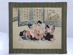 Japanese Shunga Erotic Art Group Vtg Handpainted Silk Calligraphy Screen FL500