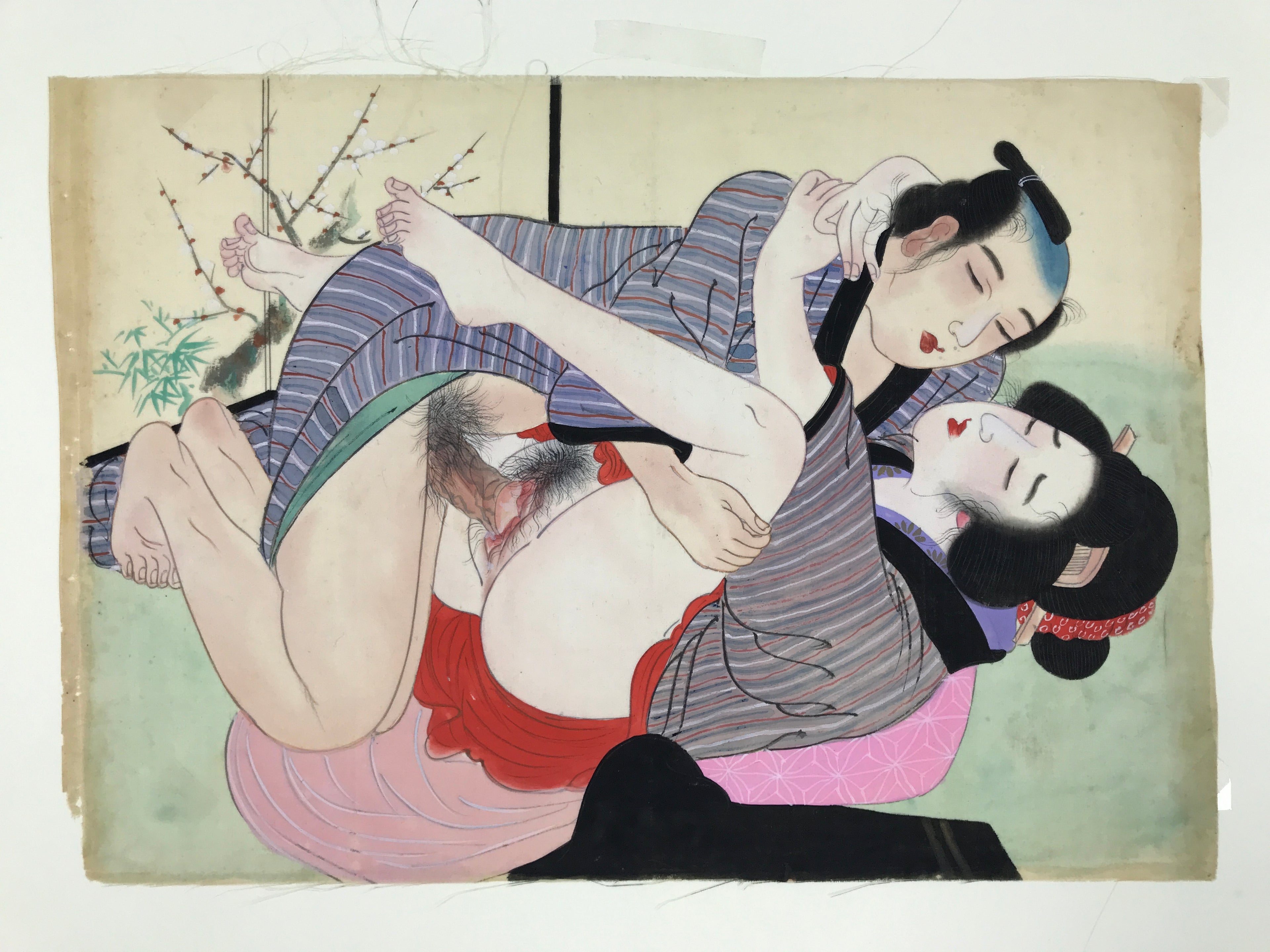 Japanese Shunga Erotic Art Vtg Hand-painted Toyokuni III Hiroshige Utagawa FL497
