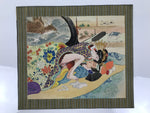 Japanese Shunga Erotic Art Vtg Handpainted Silk Kimono Waves Bird Blue FL509
