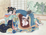 Japanese Shunga Erotic Art Vtg Handpainted Silk Kimono Window Garden FL508