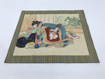 Japanese Shunga Erotic Art Vtg Handpainted Silk Kimono Window Garden FL508