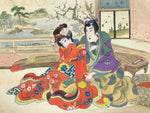 Japanese Shunga Erotic Art Vtg Handpainted Silk Koto String Instrument FL499