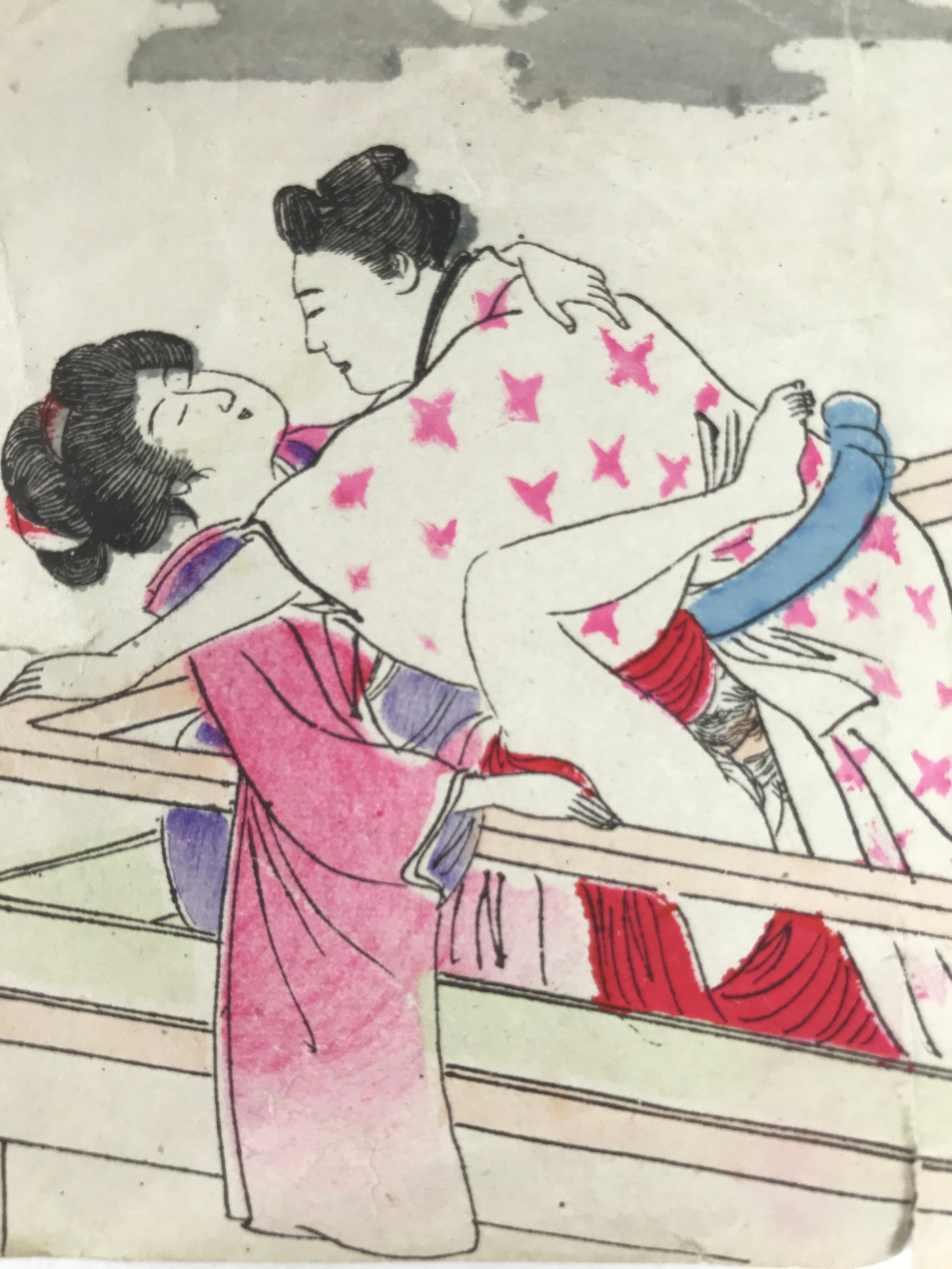 Japanese Shunga Ukiyoe Woodblock Print Reproduction Vtg Erotic Art Kimono FL394