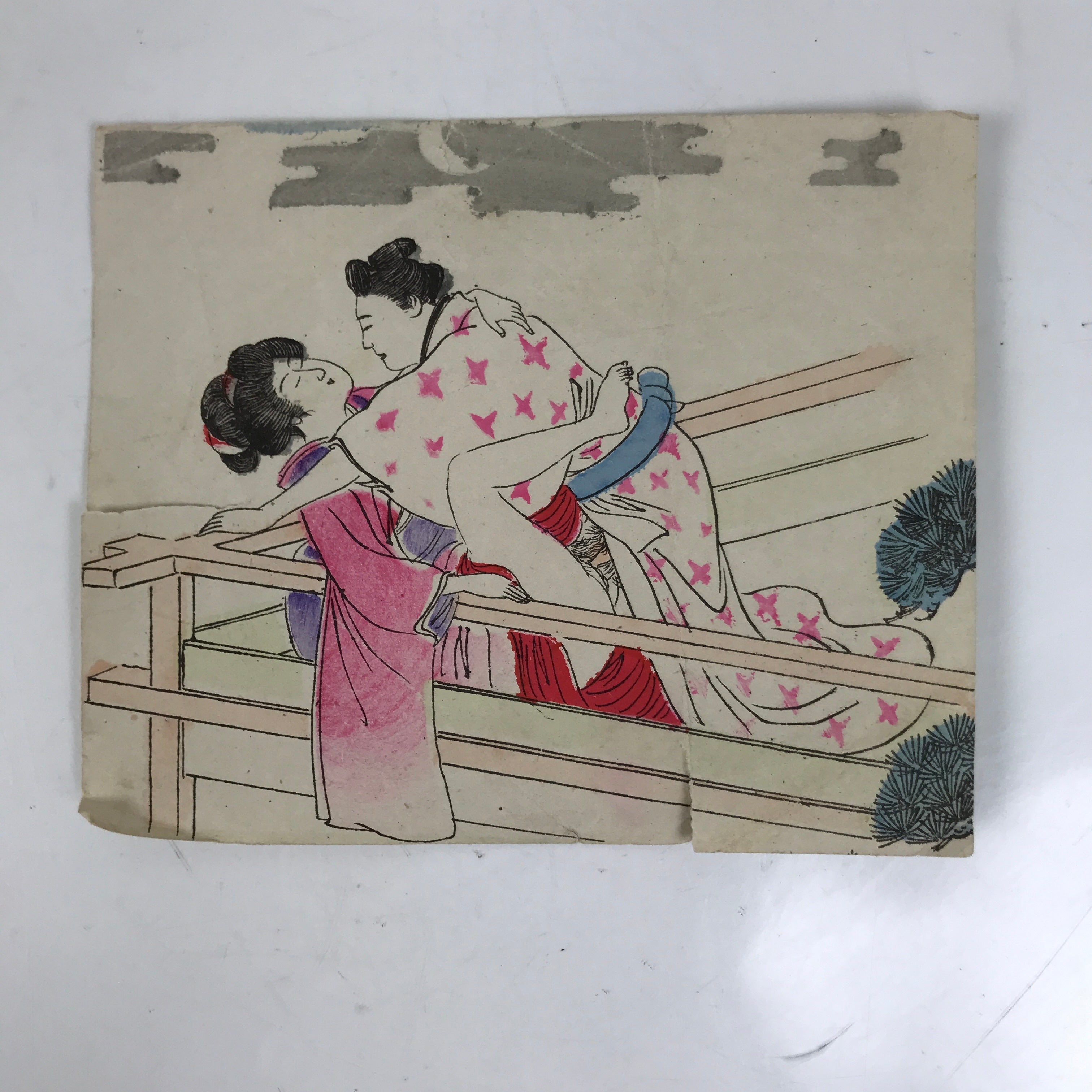 Japanese Shunga Ukiyoe Woodblock Print Reproduction Vtg Erotic Art Kimono FL394