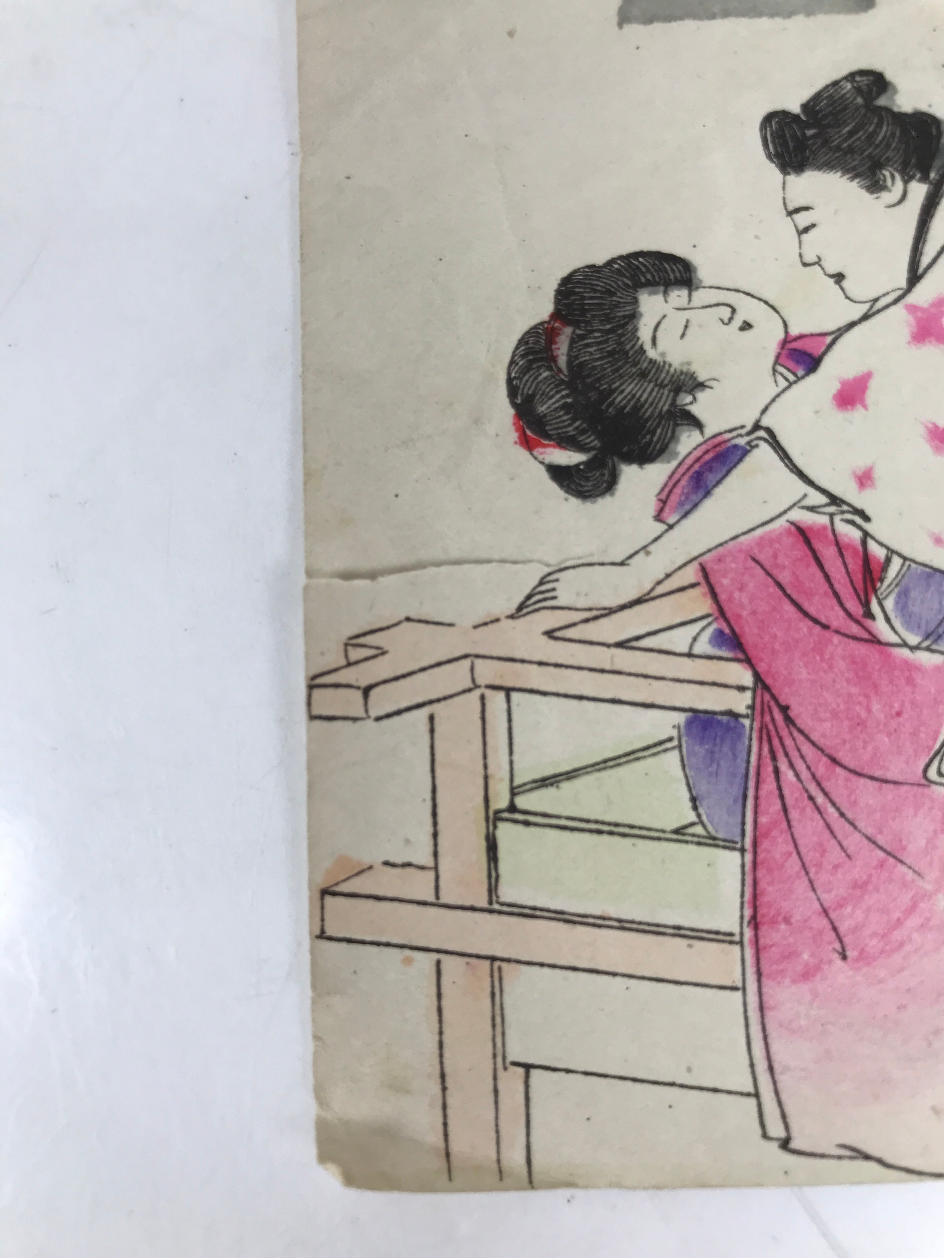 Japanese Shunga Ukiyoe Woodblock Print Reproduction Vtg Erotic Art Kimono FL394