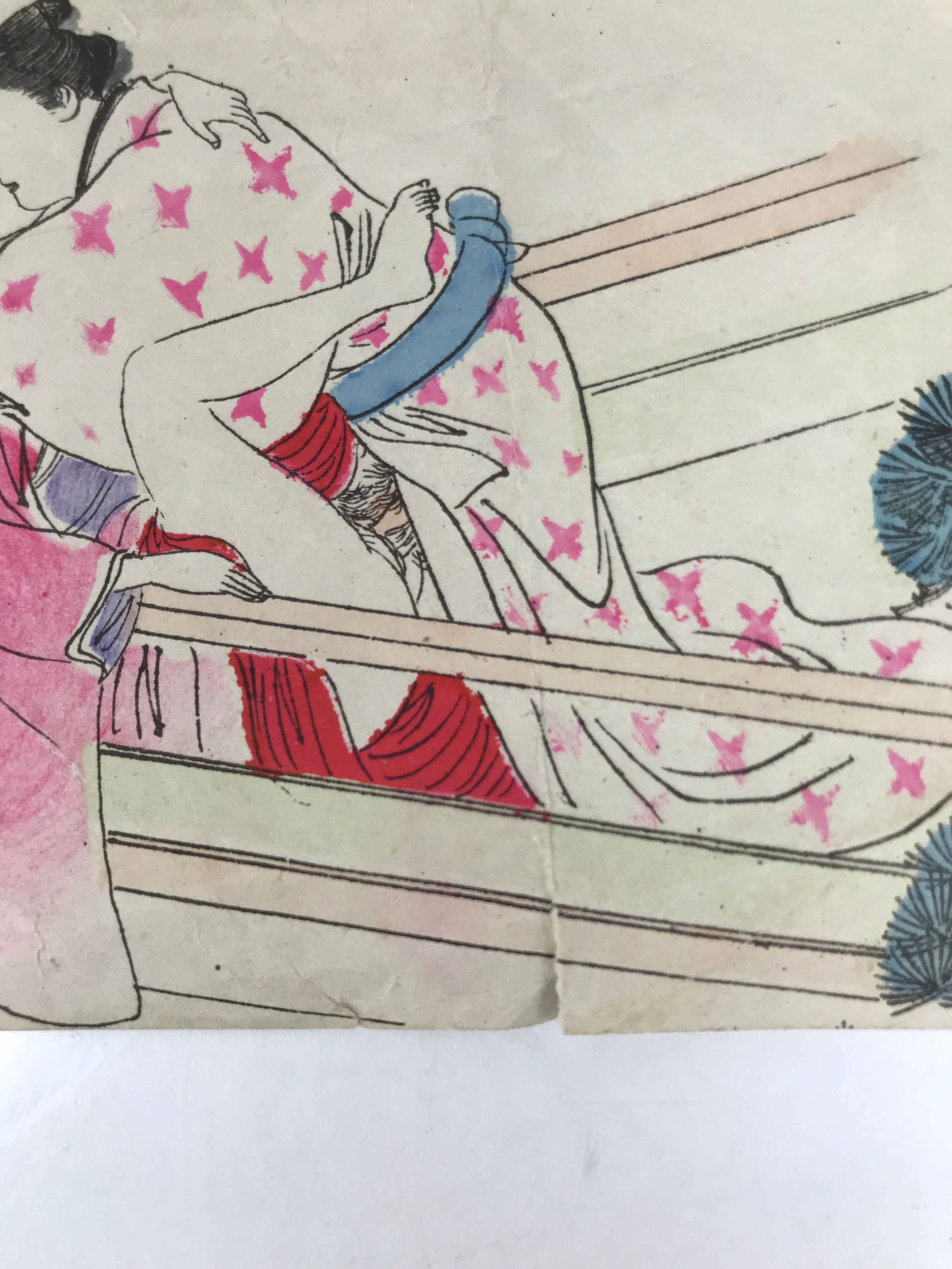 Japanese Shunga Ukiyoe Woodblock Print Reproduction Vtg Erotic Art Kimono FL394