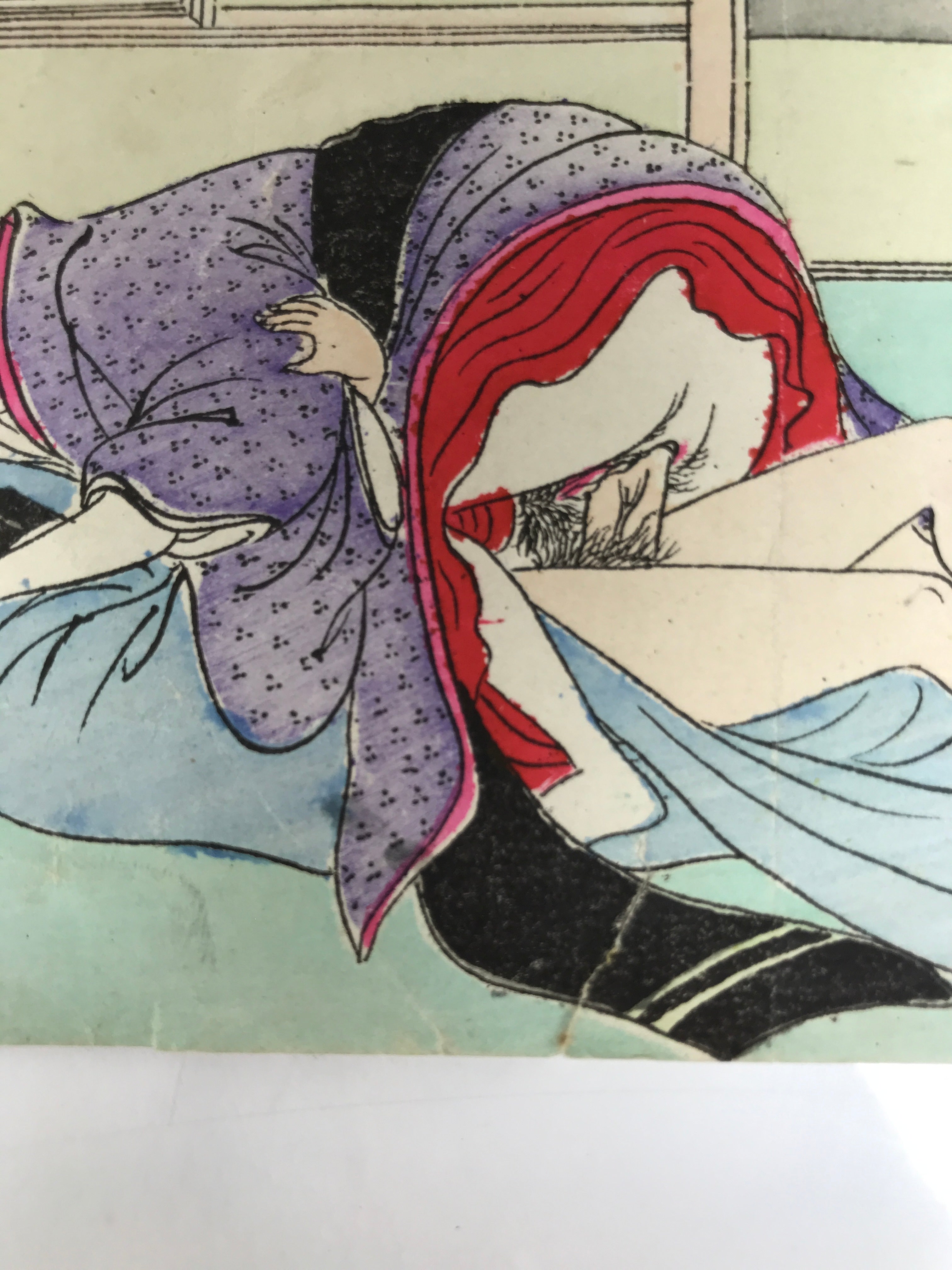 Japanese Shunga Ukiyoe Woodblock Print Reproduction Vtg Erotic Art Kimono FL395