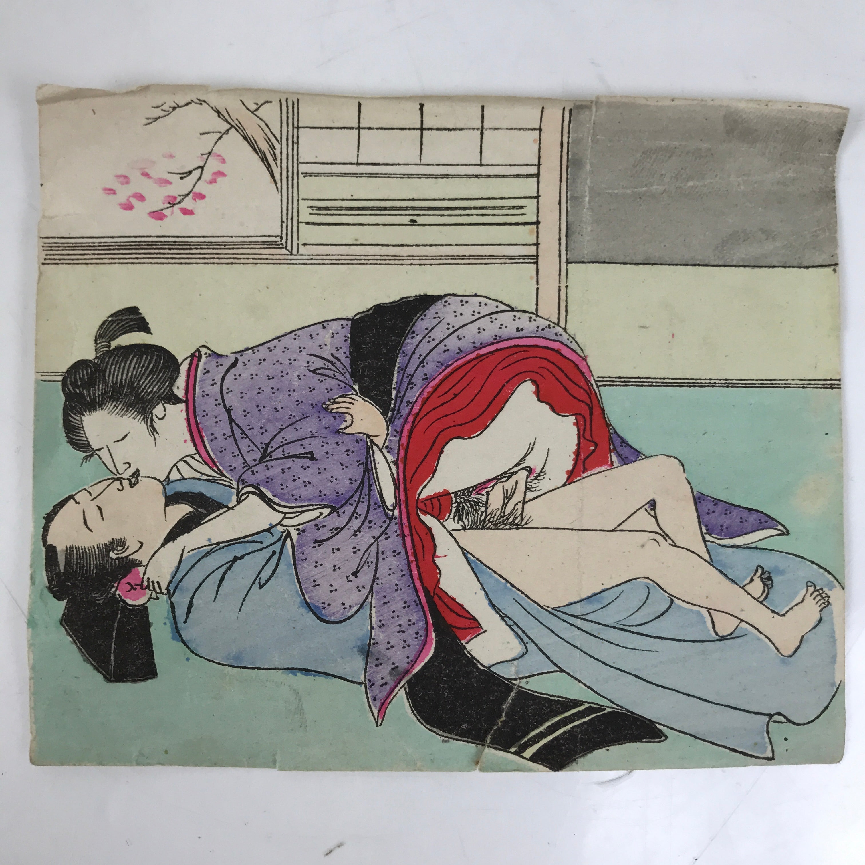 Japanese Shunga Ukiyoe Woodblock Print Reproduction Vtg Erotic Art Kimono FL395
