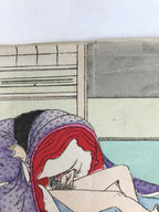 Japanese Shunga Ukiyoe Woodblock Print Reproduction Vtg Erotic Art Kimono FL395