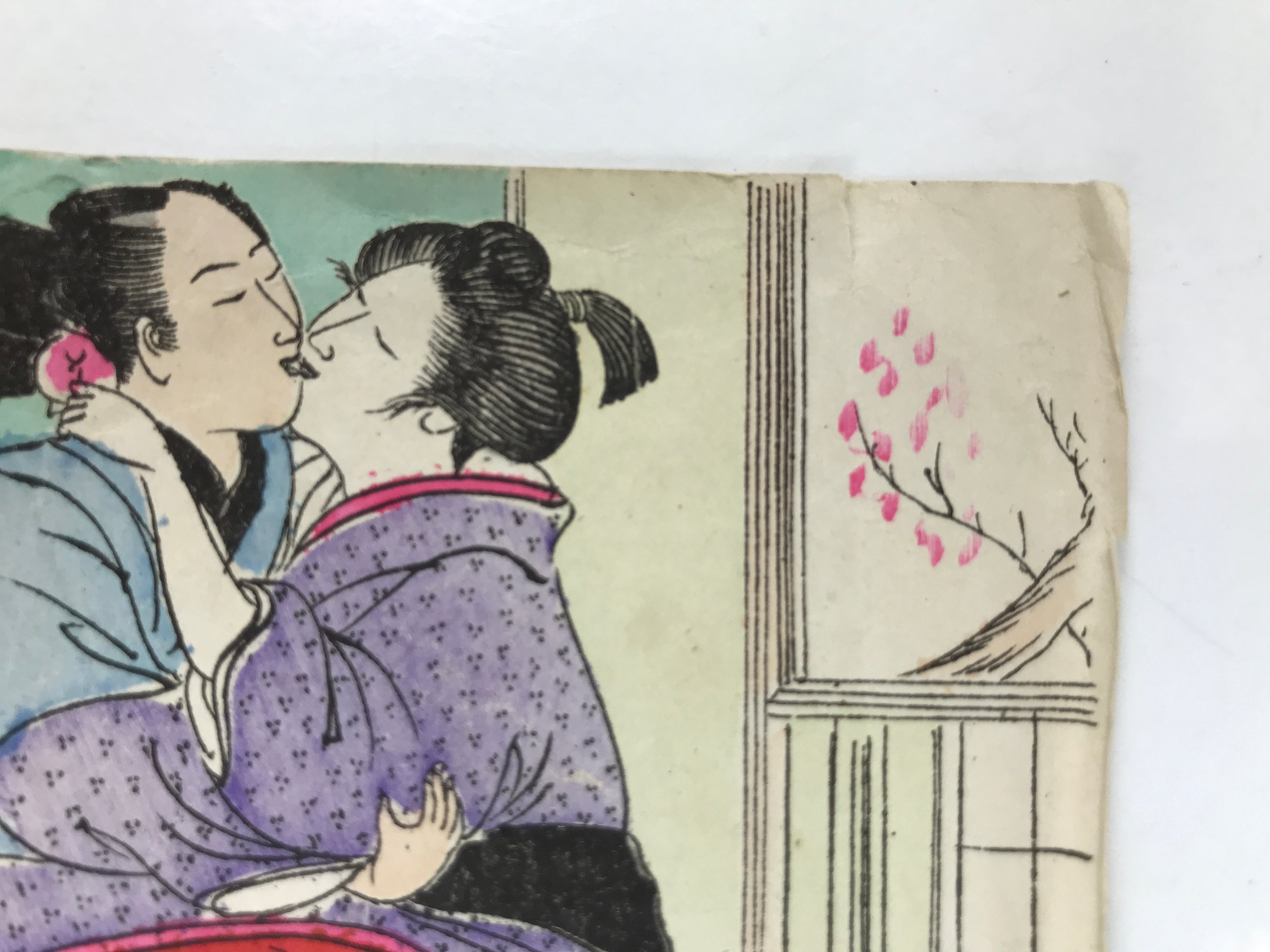 Japanese Shunga Ukiyoe Woodblock Print Reproduction Vtg Erotic Art Kimono FL395